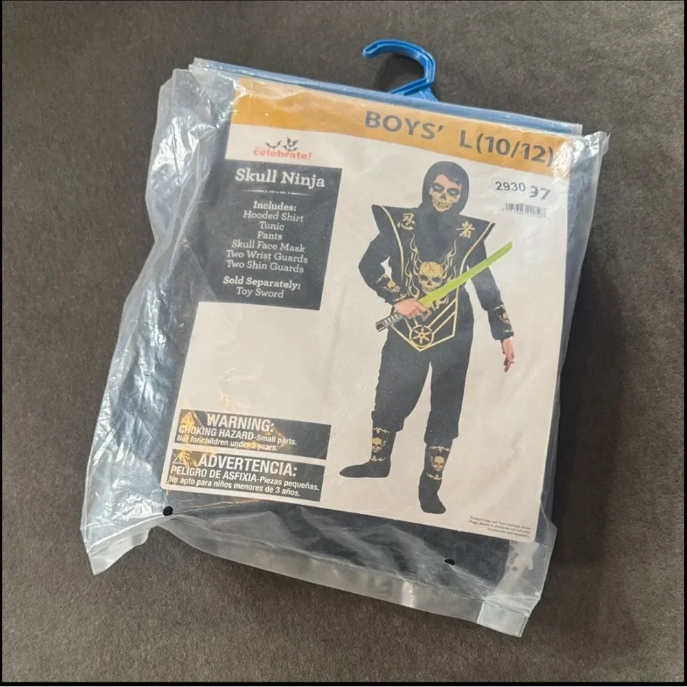Kids Skull Ninja Costume 6 Piece Set Halloween Size L 10/12 NEW
